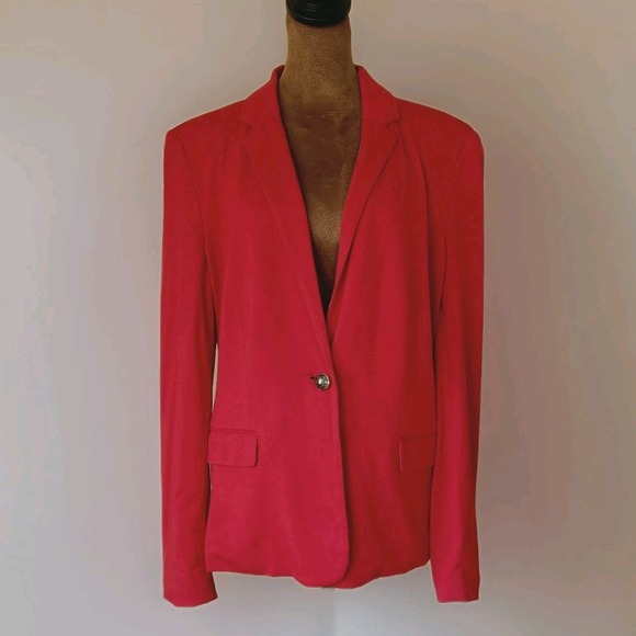 MNG Mango Blazer Red Size XL Lightweight Viscose Lined Women's Career Office - Picture 1 of 8